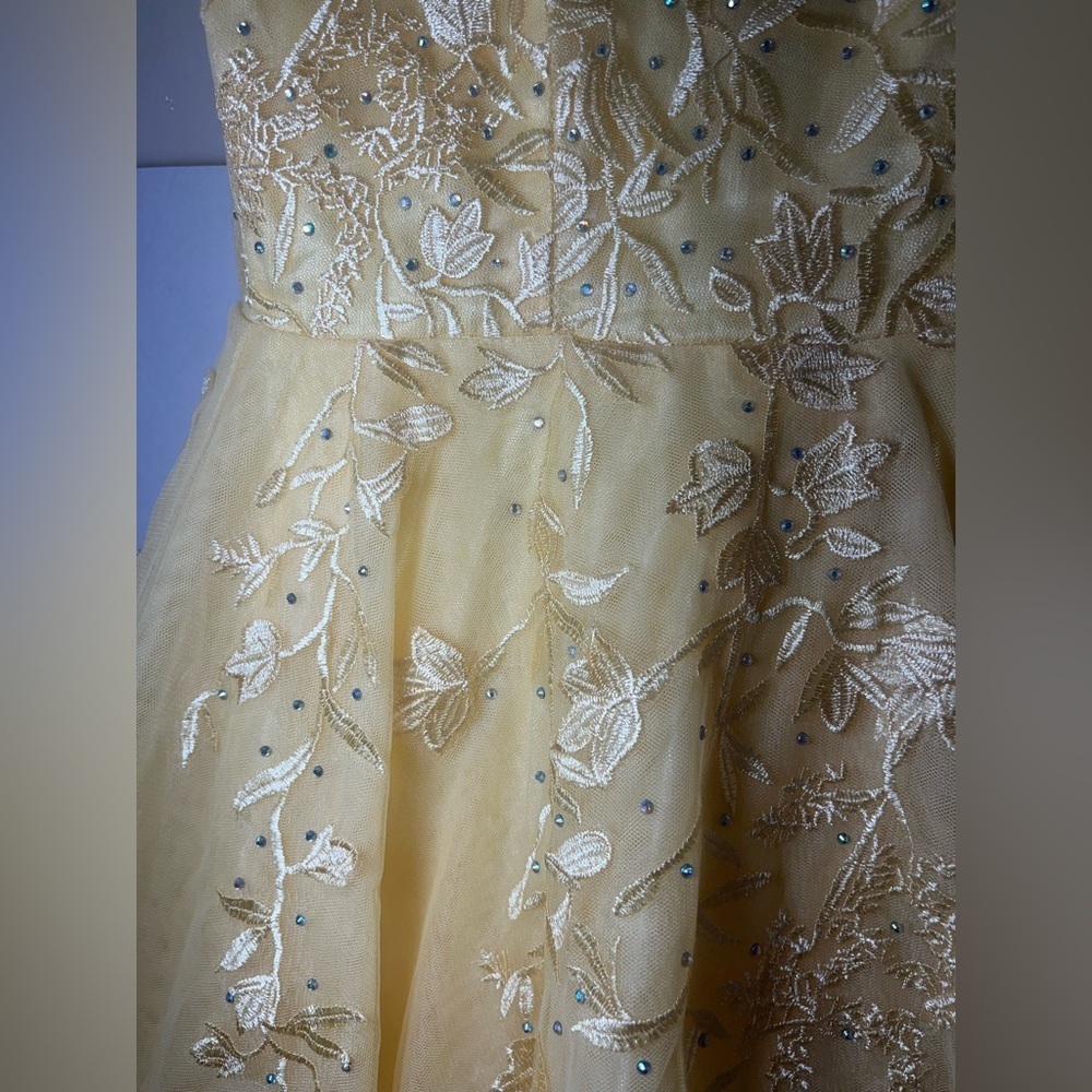 Say Yes Juniors' Embellished Lace-Up Mesh Gown - Picture 6 of 10